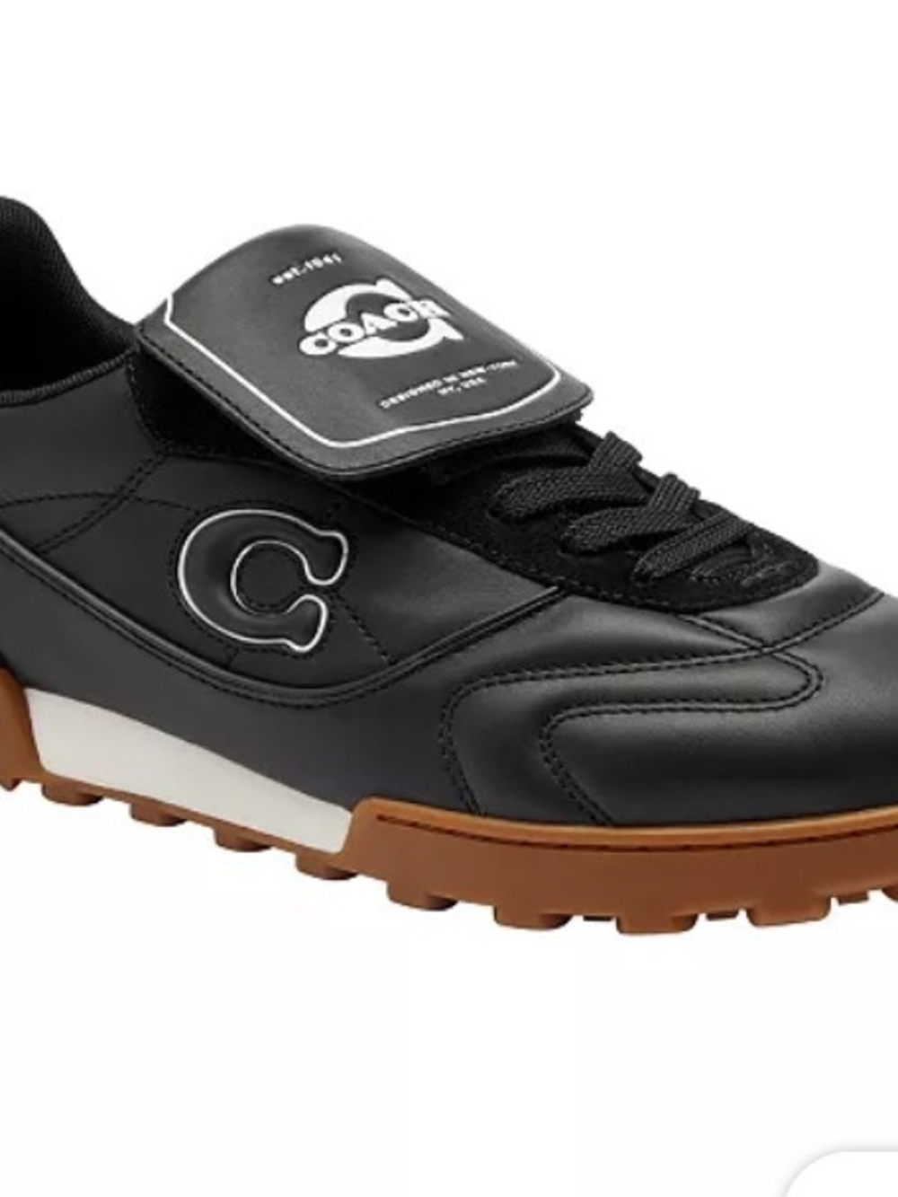 Coach Men’s Black Leather C-Logo Sneaker with Tan Brown Outsole